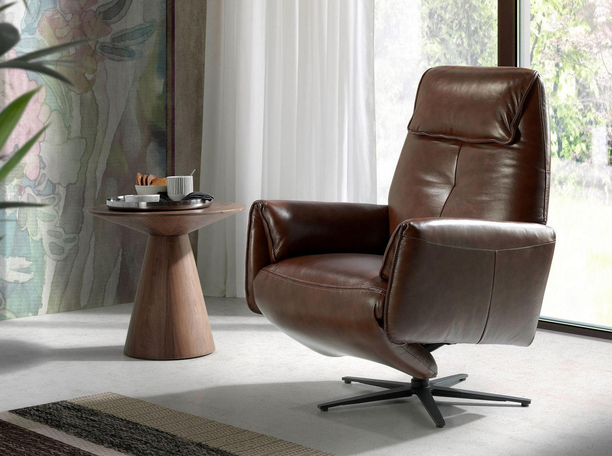 DREHSESSEL aus Leder, schokoladenbraun - Kastanienfarben/Dunkelbraun, Leder/Metall (79/108/83cm) - ANGEL CERDA