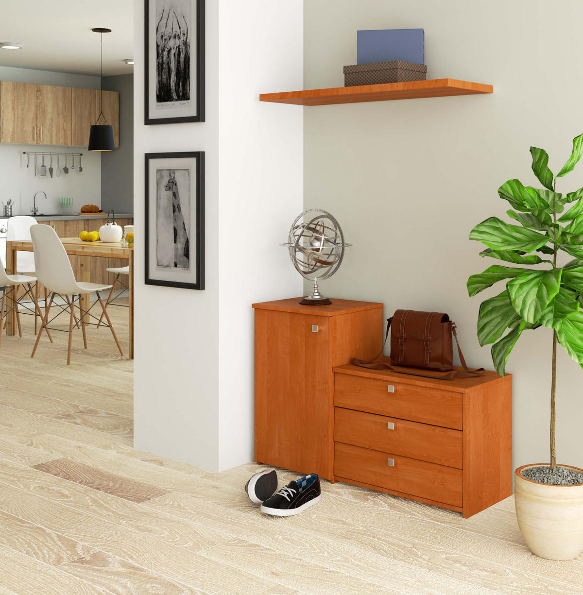 SCHUHSCHRANK SET 2-tlg Erlefarben 98.4x33x68 cm - Silberfarben/Erlefarben, Holzwerkstoff/Metall (98.4/68/33cm) - Akord