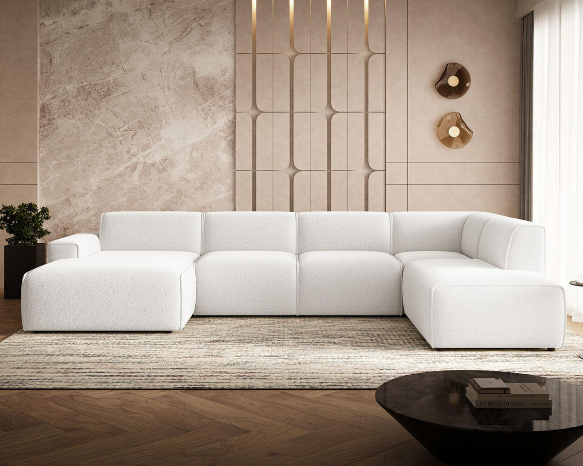 ECKSOFA U Belluno Weiß Rechts - Schwarz/Weiß, Holz/Kunststoff (220/378cm) - Graingold