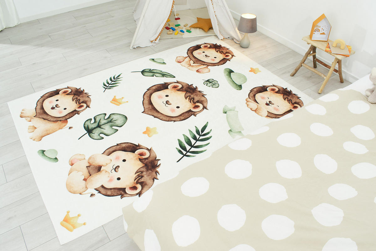 KINDERTEPPICH mit beigem Löwenmotiv Happy 160x230 cm - Beige, Textil (160/230cm) - Nazar Rugs