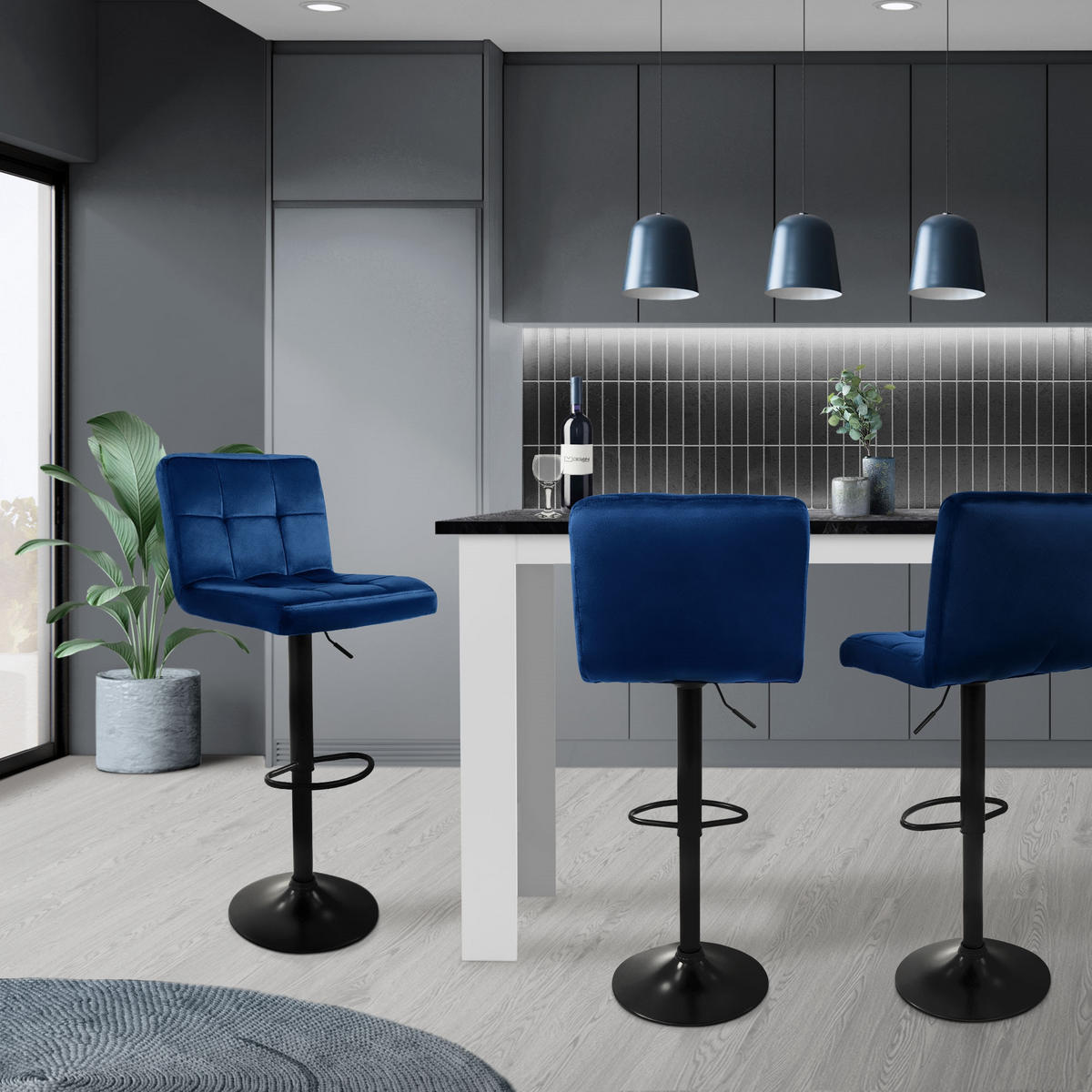 BARHOCKER Samt blau 2er Set - Blau, Metall (50/112/45cm) - ML-DESIGN