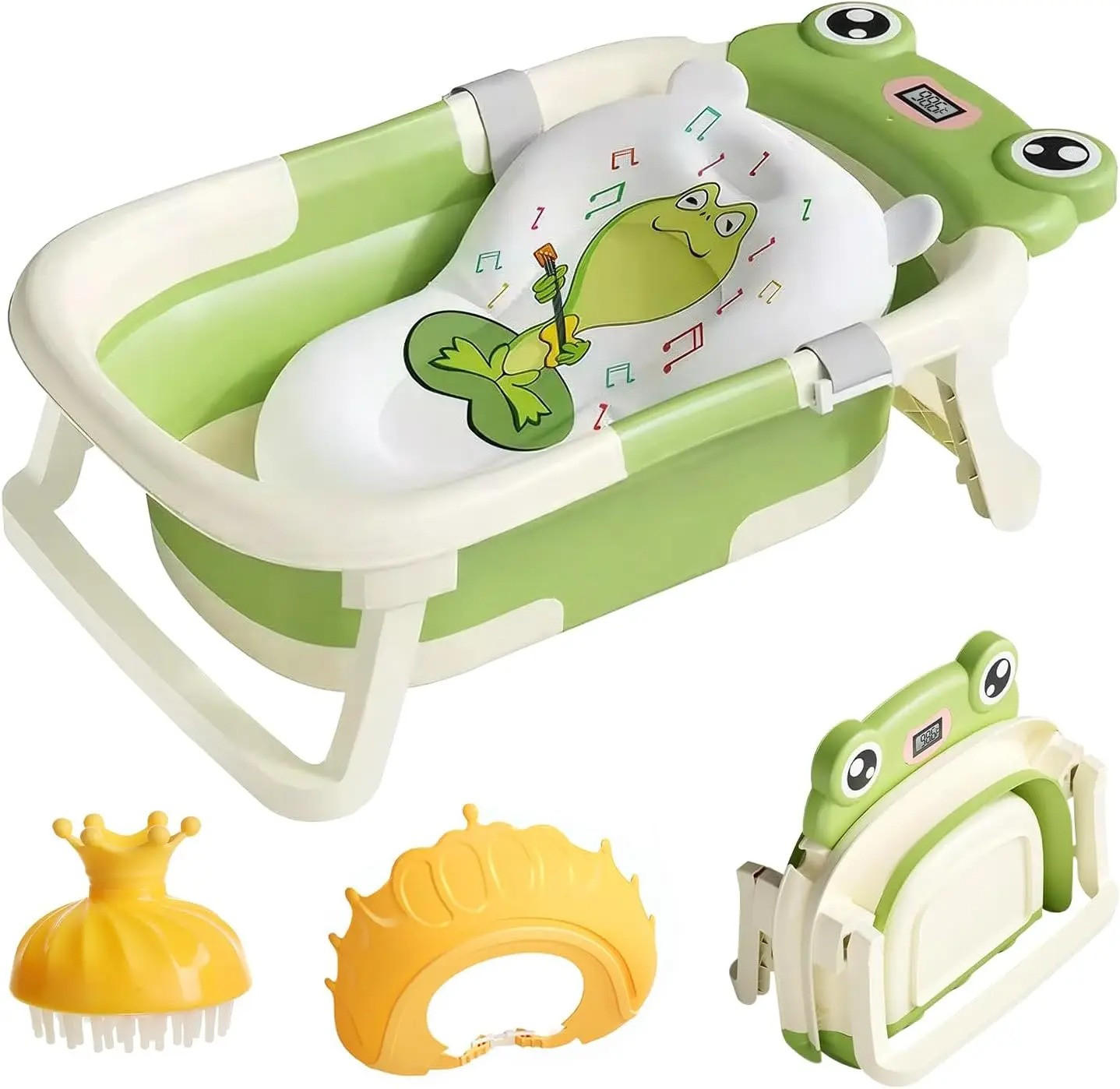 BABYBADEWANNE faltbare mit Badekissen, Thermometer, Duschhaube, Duschbürste, Typ 1 Grün - Grün, Kunststoff (63/42cm) - Kaket