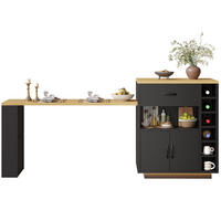 KÜCHENINSEL 80/70/95,5 cm aus MDF mit ausziehbarem Tisch, 2 Schubladen und Weinregal, Schwarz - Schwarz, Holzwerkstoff (80/95.5/70cm) - Redom