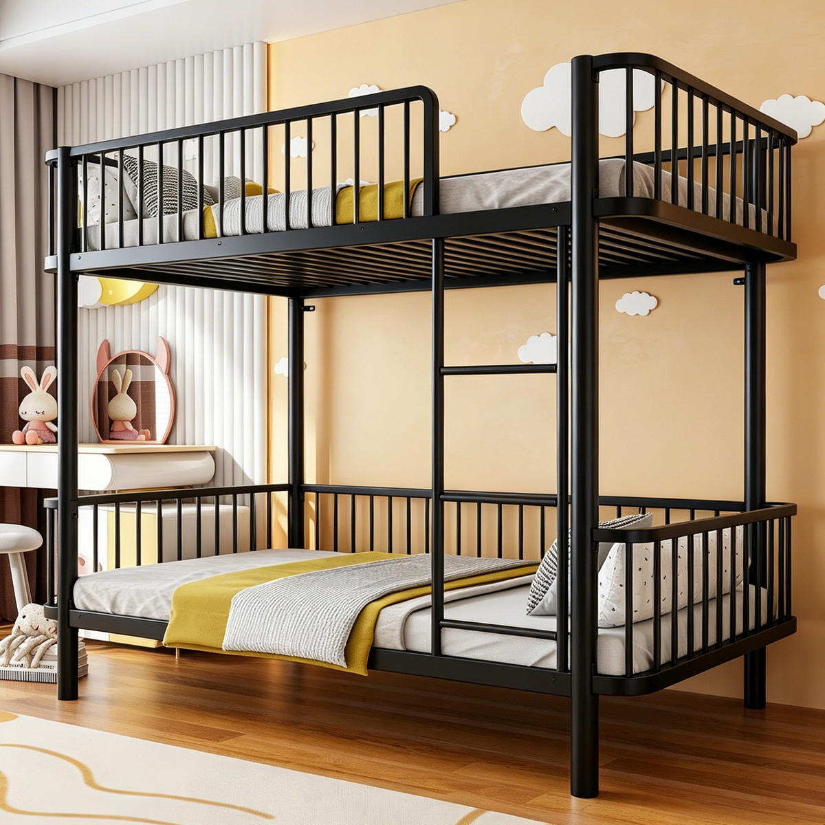 METALL-ETAGENBETT 90*200 mit Schutzgitter, Schwarz - Schwarz, Metall (90/200cm) - FLIEKS