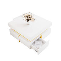 COUCHTISCH 70/35,5 cm Hochglanz mit goldenen Akzenten und 2 Schubladen - Weiß, Holzwerkstoff (70/70/35.5cm) - OKWISH