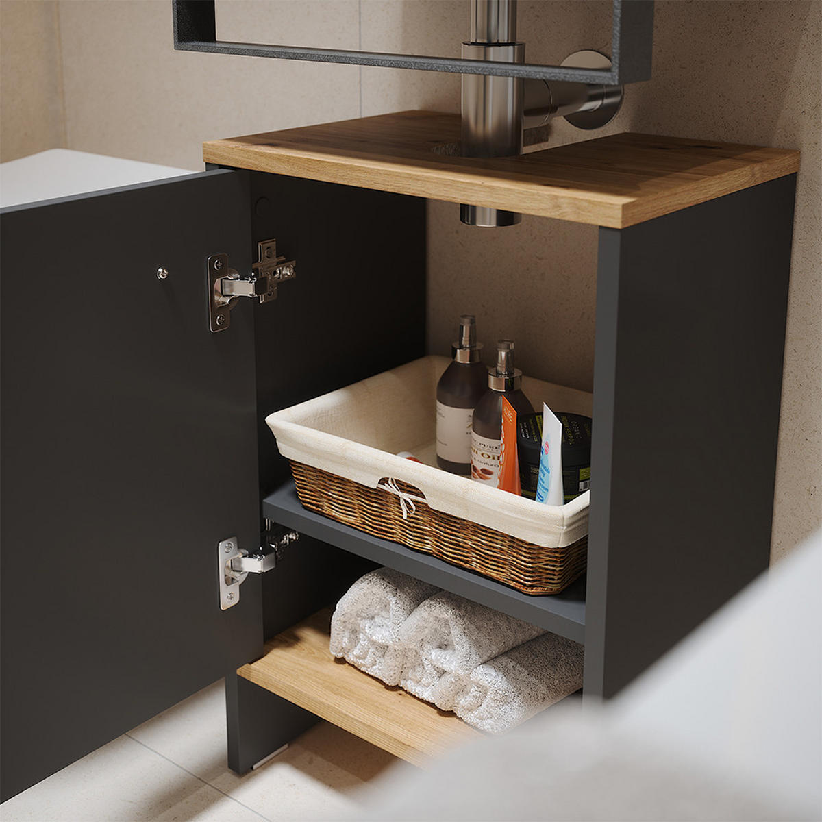 WASCHBECKENUNTERSCHRANK Karli Anthrazit/Goldkraft Eiche 38.2 x 57 cm mit der Tür - Anthrazit, Holzwerkstoff (38.2/57/26.3cm) - Vicco