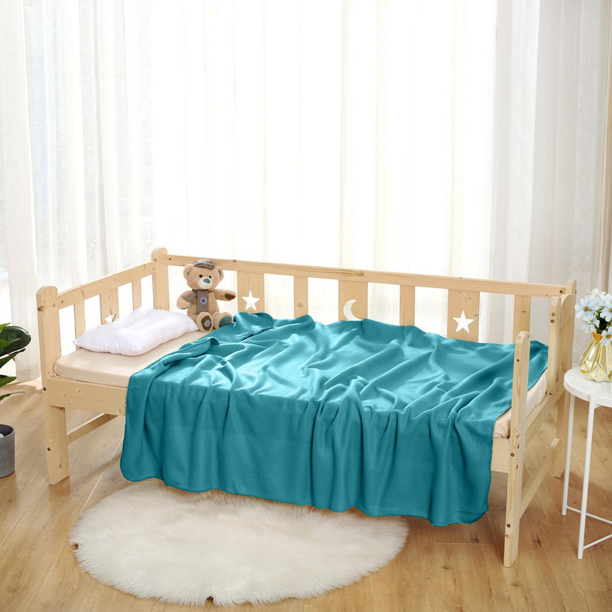 FLEECEDECKE 10er Set türkis 130/160 cm Kettelrand Anti-Pilling - Türkis, Textil (130/160cm) - wometo