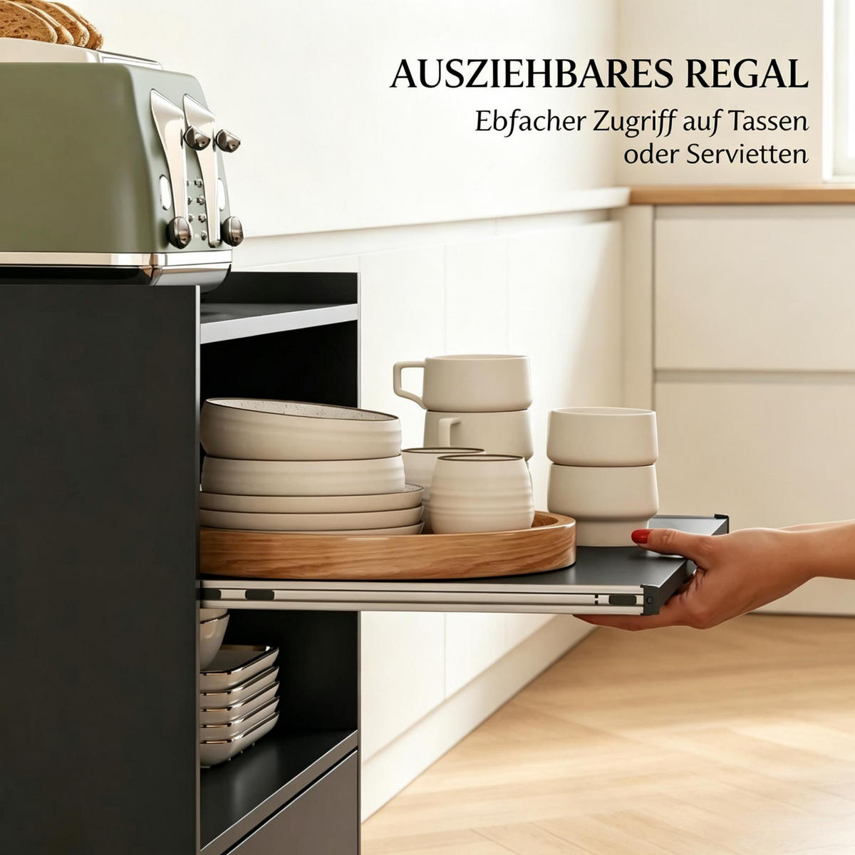 SERVIERWAGEN DE-38822 59/40/92 cm 4 Rollen und Schublade Schwarz - Schwarz, Holzwerkstoff (59/92/40cm) - ComfortXL