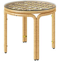 BEISTELLTISCH 50/50/44 cm mit Sicherheitsglasplatte und wetterbeständigem Gestell aus PE-Rattan, Gelb - Gelb, Glas (50/50/44cm) - Redom