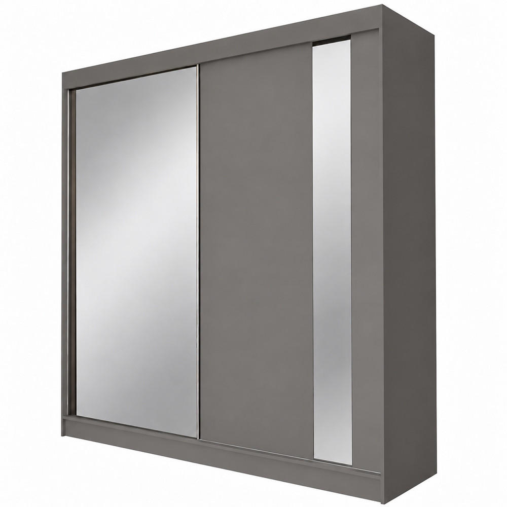 KLEIDERSCHRANK Gloria 200 cm Graphit Spiegel 2 Schubl. Griffe silber - Graphitfarben, Holzwerkstoff (200/216/61cm) - KS Home Concept