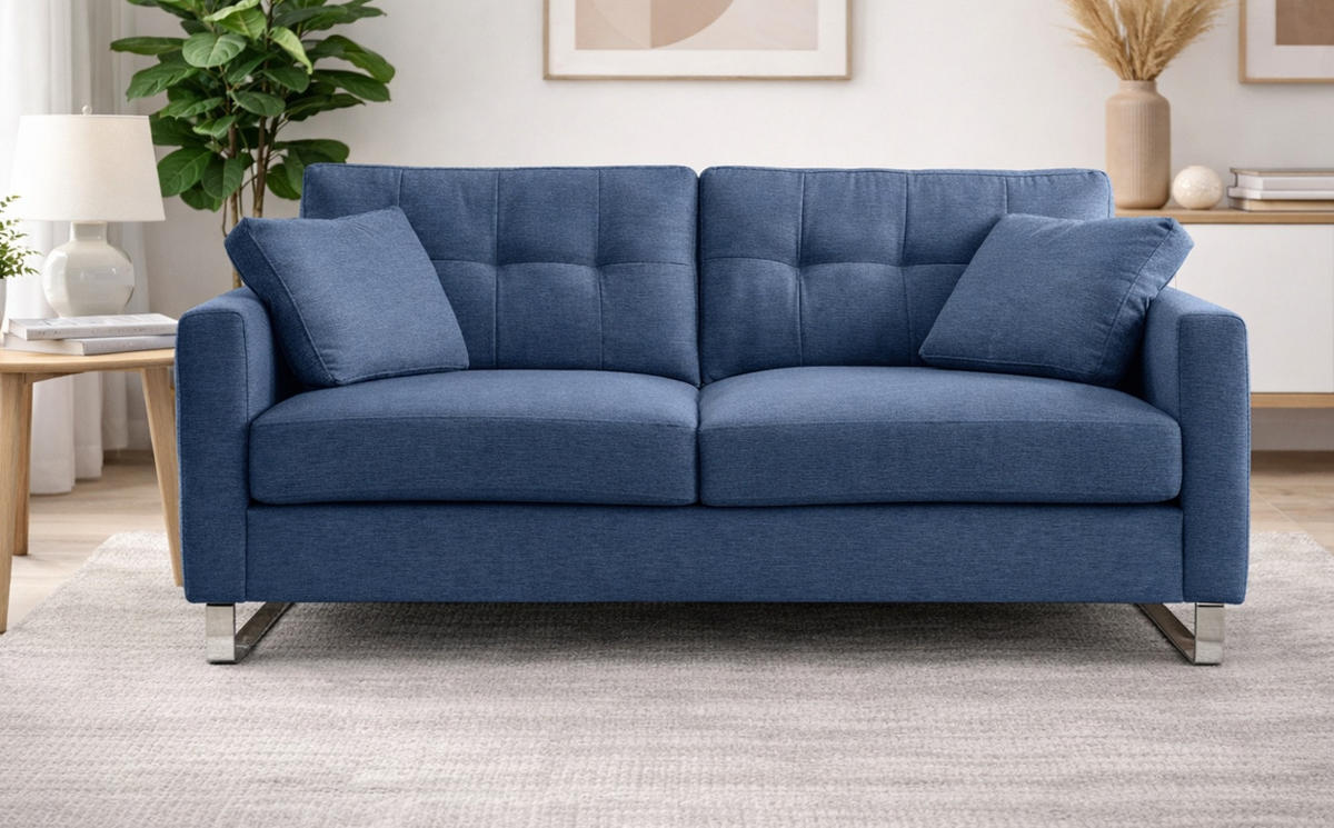 SOFA blau Flachgewebe 2,5-Sitzer 203 cm, Couch mit Steppoptik - Blau/Chromfarben, Holz/Textil (203/92/94cm) - Inn.Furn