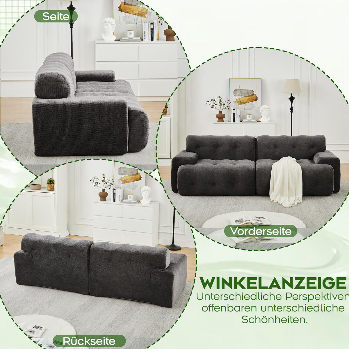 2-SITZER-SOFA aus Chenille 224x104x66 cm Grau montagefrei mit tiefer Sitzfläche und breiten Armlehnen - Grau, Textil (224/66/104cm) - Modfu