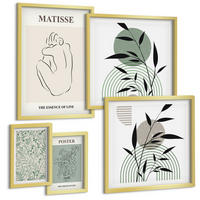 BILDER SET 5er Set - 50x50 cm & 20x30 cm & 40x60 cm Goldrahmen - Linien, Pflanzenmuster, Minimalismus - Goldfarben, Kunststoff (40/60cm) - TULUP