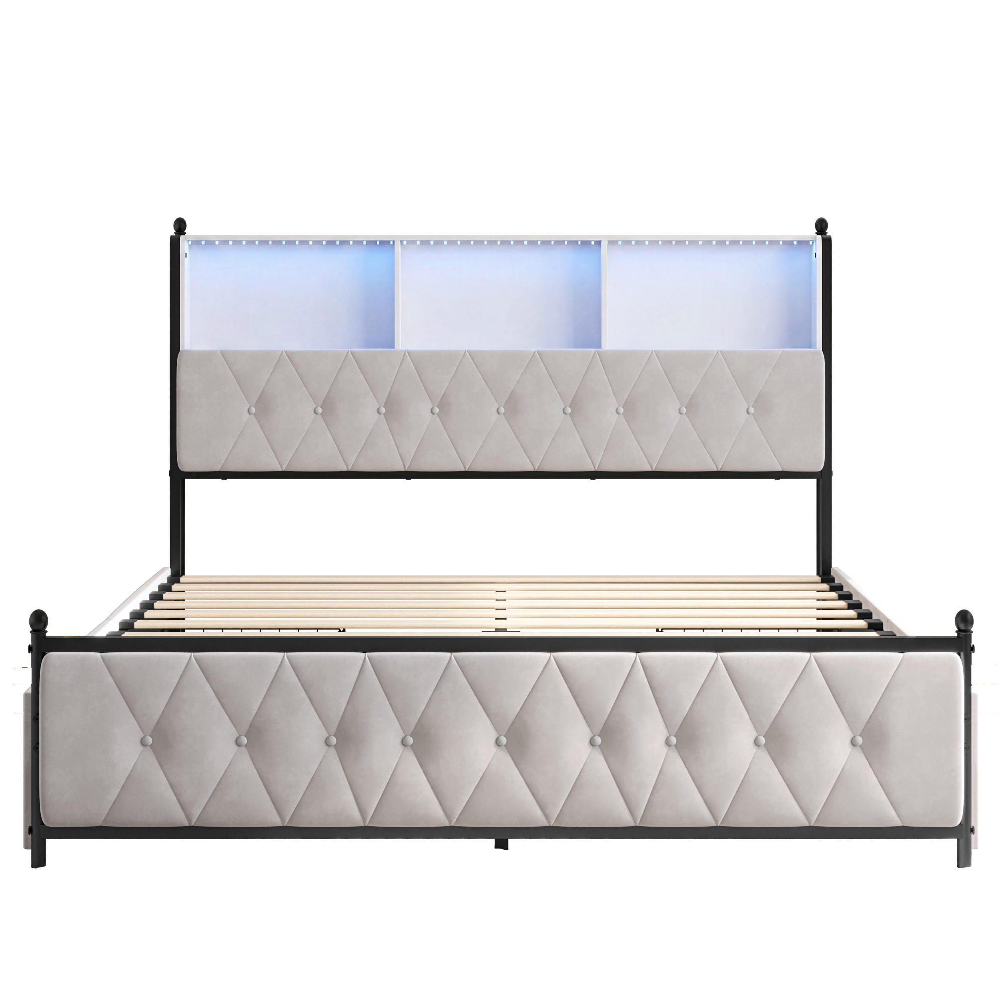 POLSTERBETT 160x200 cm LED USB 4 Schubladen Samt Beige - Beige, Holz (160/200cm)