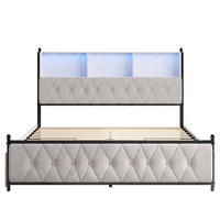 POLSTERBETT 160x200 cm LED USB 4 Schubladen Samt Beige - Beige, Holz (160/200cm)