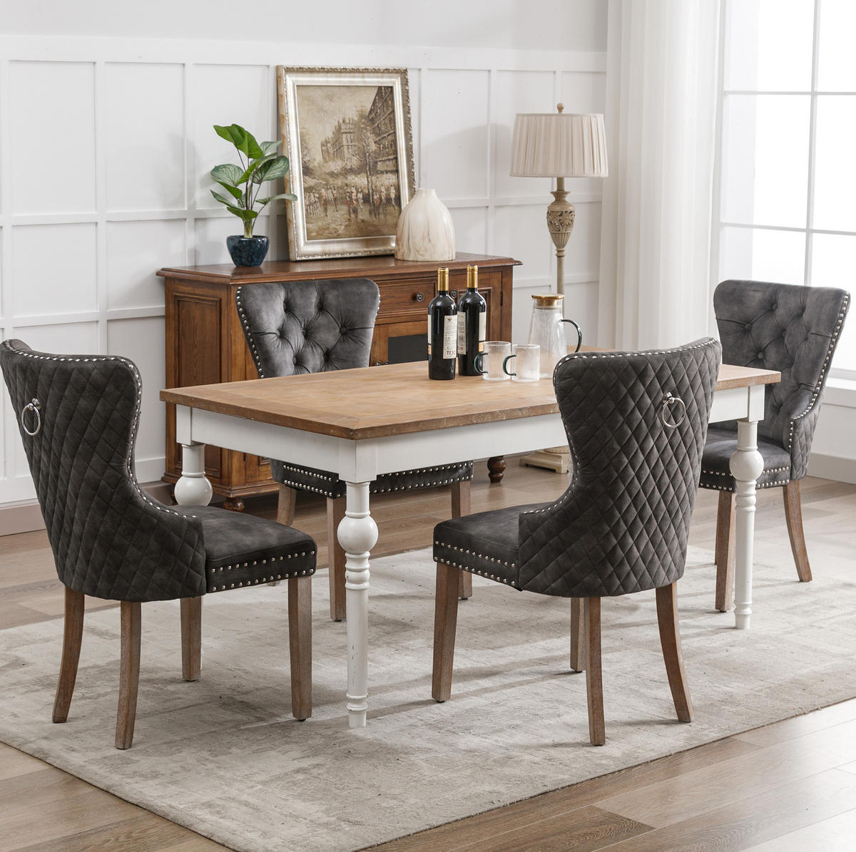 ESSZIMMERSTUHL mit Türklopfer 95 cm Samt Grau 2er-Set - Grau, Holz (46.5/95/53.2cm) - Meubliv