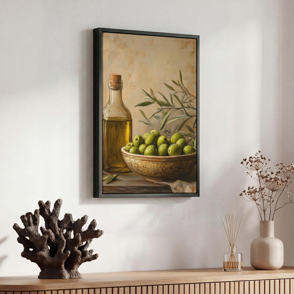 LEINWAND Bilder mit Rahmen - Oliven - Stilleben - Vintage - 30x40 - Olivgrün, Textil (30/40cm) - MuchoWow