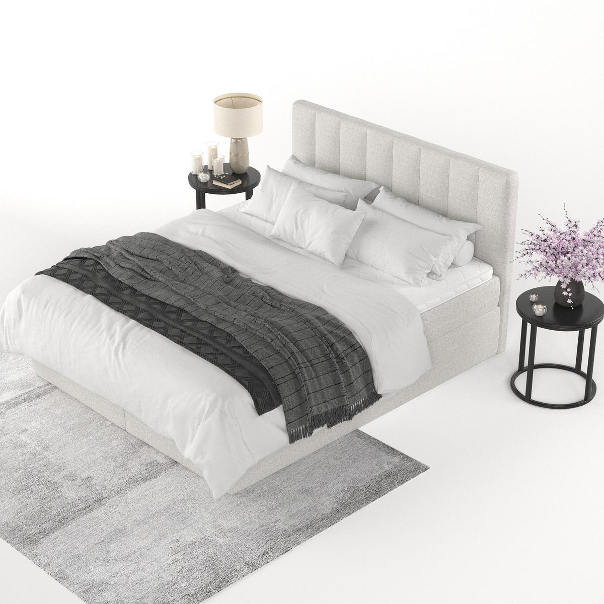 BOXBETT Lusso 140/200 cm Hellbeige im Riva Stoff - Sandfarben/Schwarz, Holz/Holzwerkstoff (140/200cm) - AltaBeds