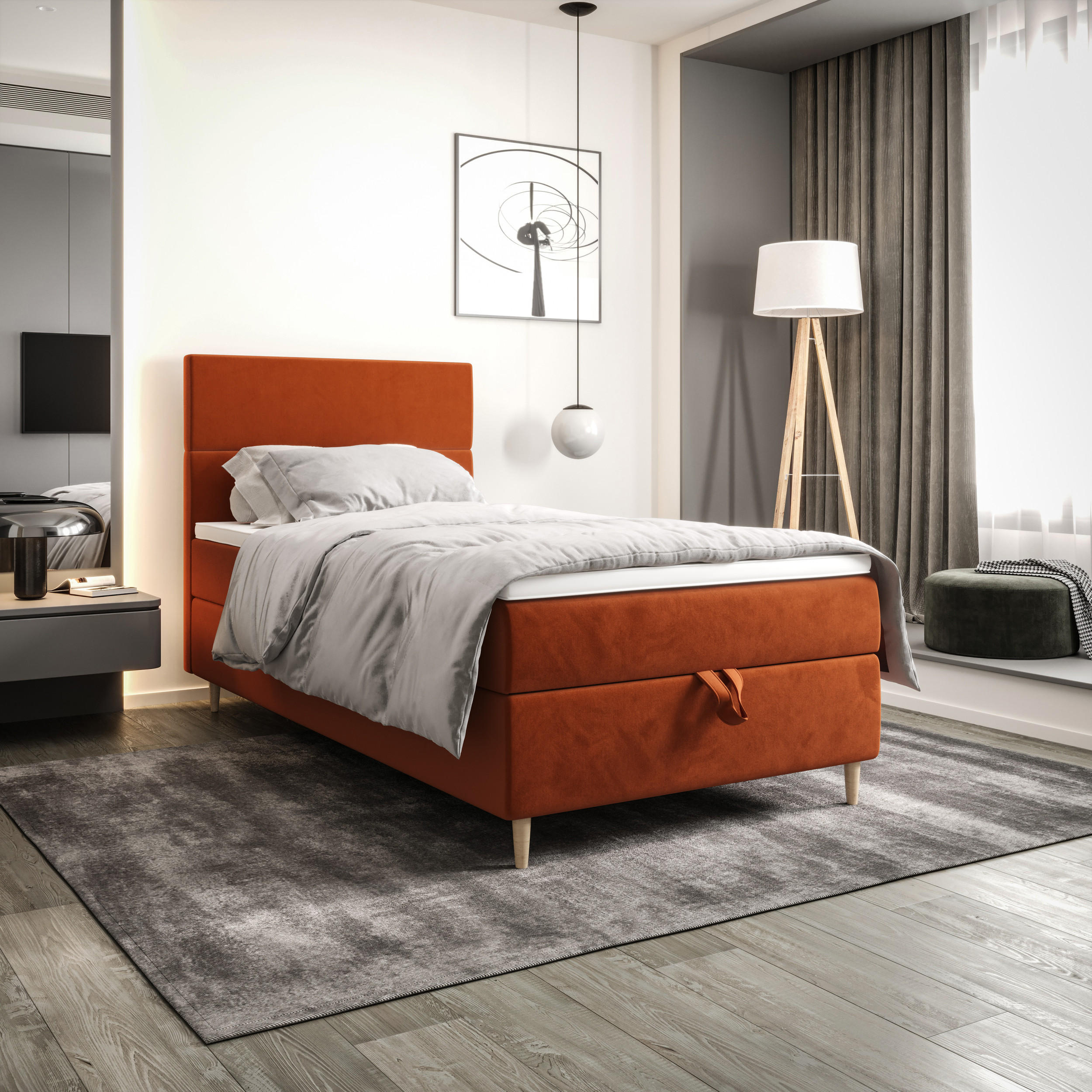 BOXBETT FLO 100x200 Itaka 01, mit Matratze H3, Bonell und Topper, Braun - Braun, Holz/Textil (100/200cm) - Bedante