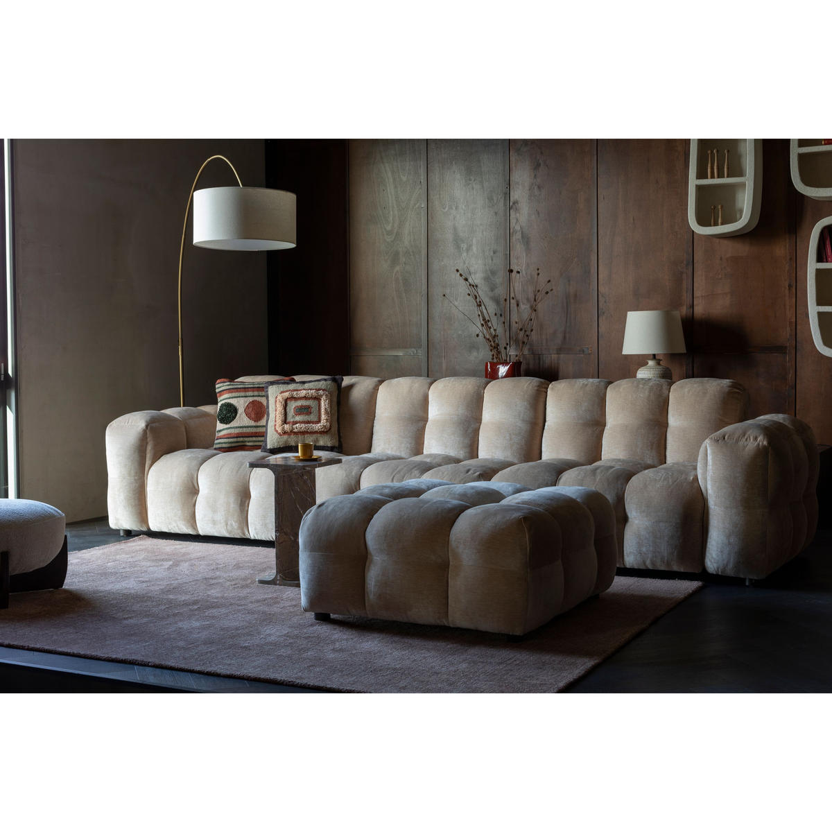 SOFA 4,5-SITZER Hackman Samt Beige - Beige, Kunststoff (364/84/102cm) - Dutchbone
