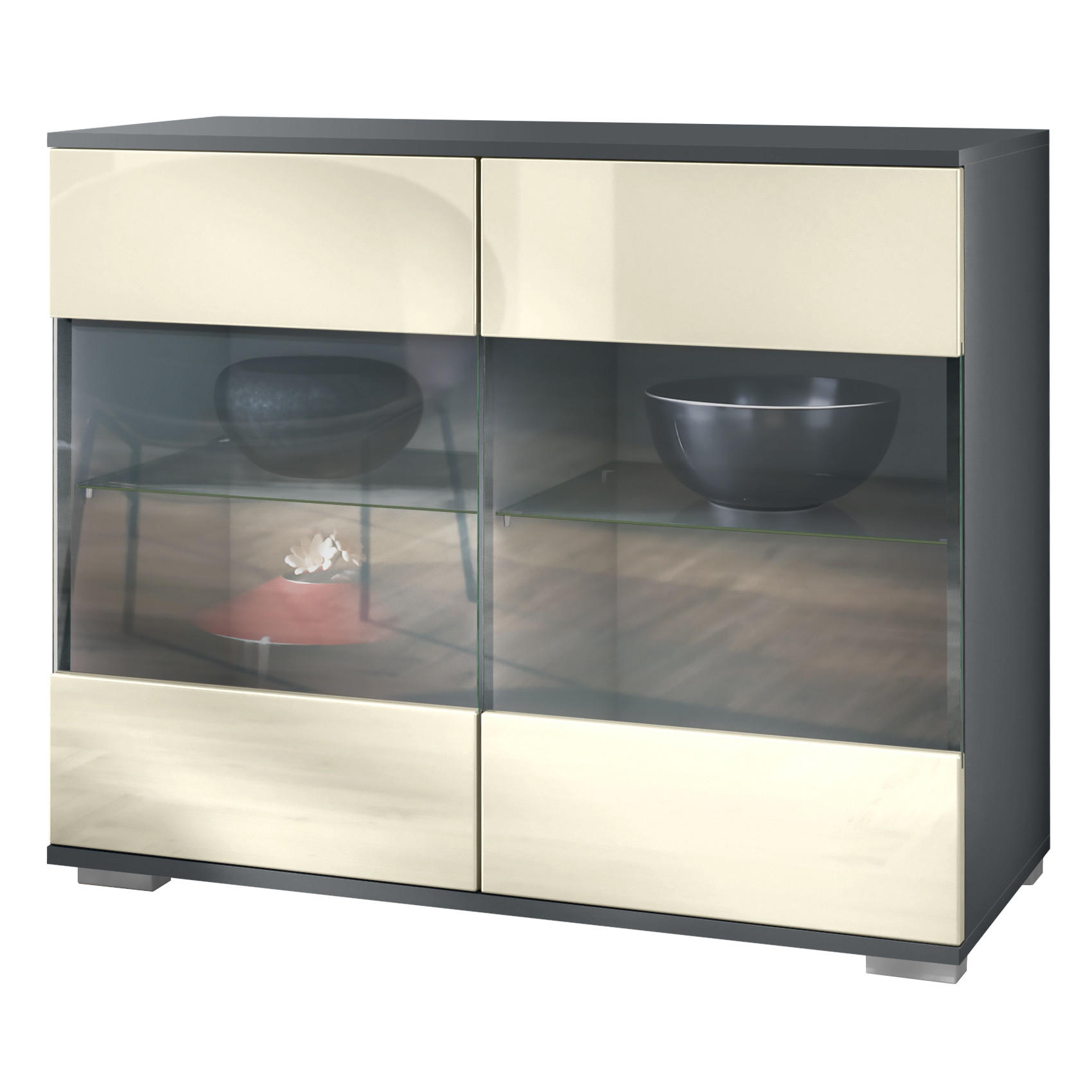 KOMMODE Bari Creme Hochglanz - Creme, Holzwerkstoff (92.5/75.5/35cm) - Vladon