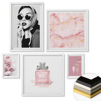 WANDBILDER 5er-Set - 50x50 cm & 20x30 cm & 40x60 cm Weißer Rahmen - Stilvolle pinkfarbene Accessoires - Weiß, Kunststoff (40/60cm) - ArtPrintCave