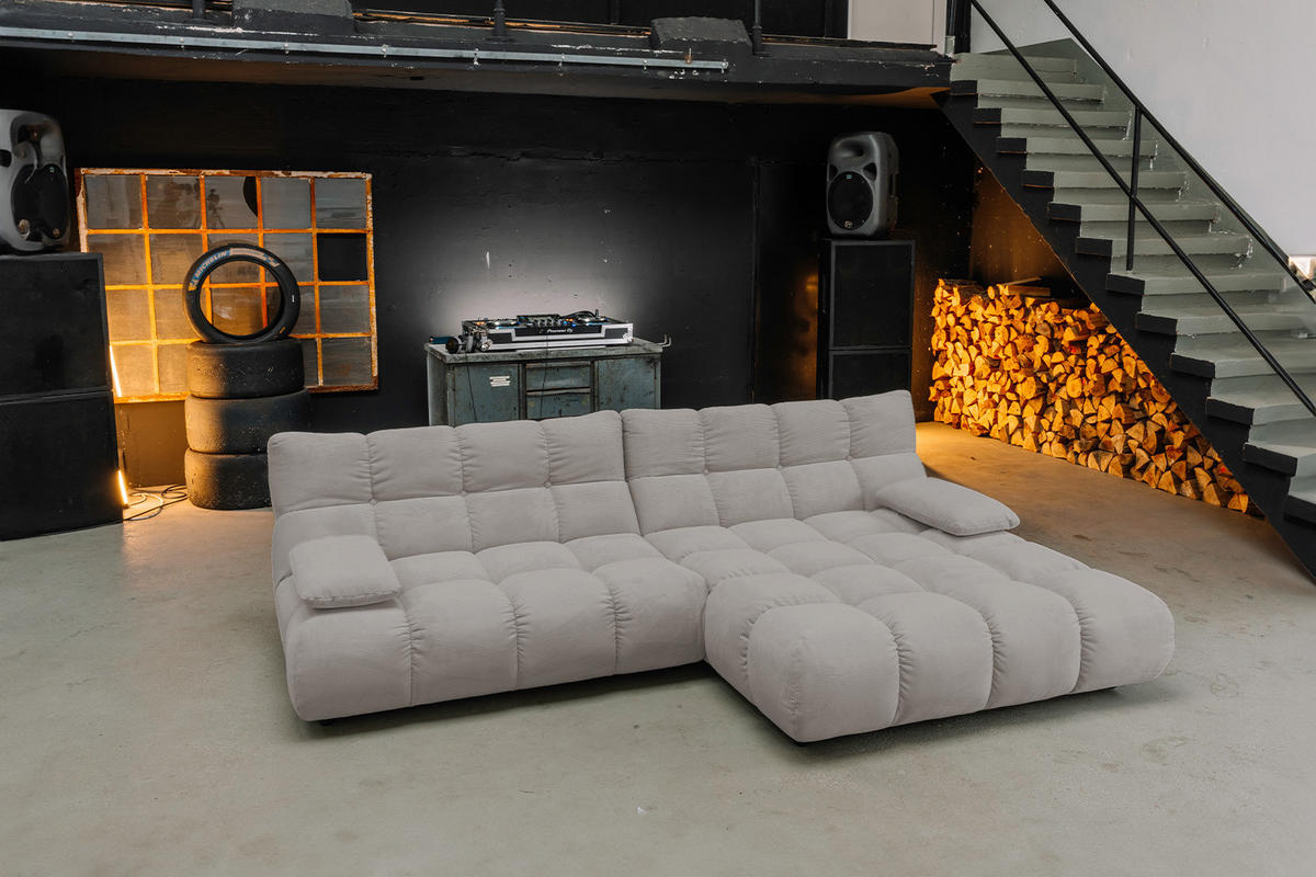 SITZGRUPPE VIVIEN 3ER SET Grau Cord - Grau, Kunststoff/Textil (359/85/510cm) - KAWOLA