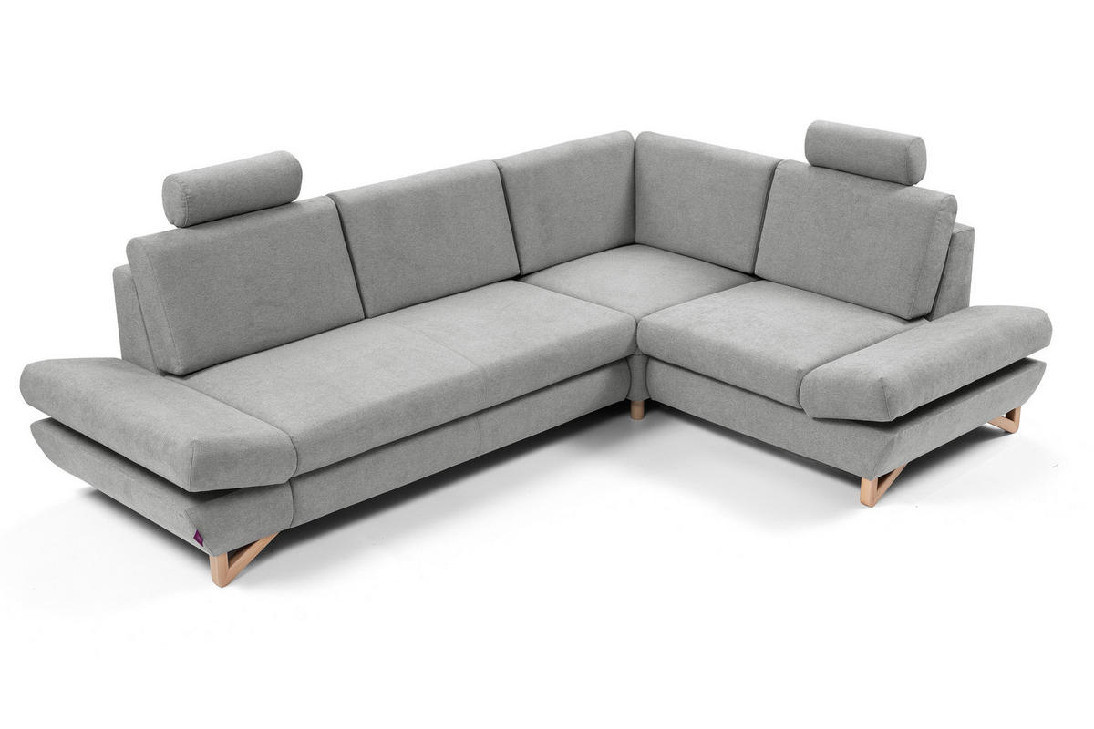 ECKSOFA CASA II R-S Grau Plüsch-Stoff mit Schlaffunktion - Grau, Holz (272/199cm) - MASSENO