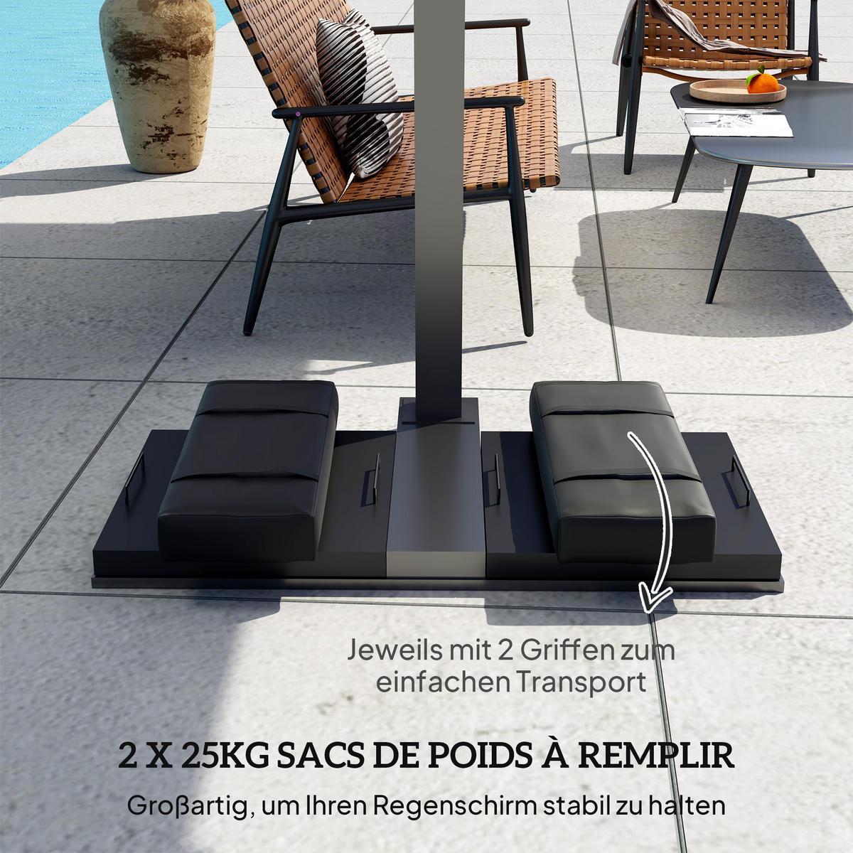SANDSÄCKE für Sonnenschirm auffüllbar bis 25 kg - Schwarz, Textil (30/76cm) - Outsunny