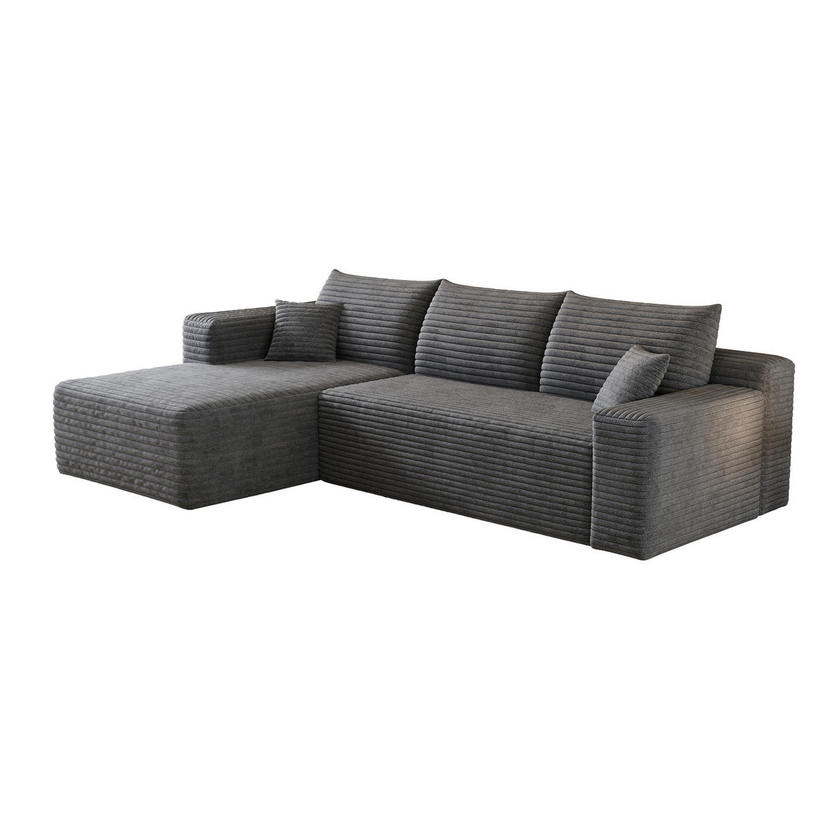ECKSOFA 241 cm aus Stoff mit weichem Cordbezug und Chaise Lounge Dunkelgrau - Dunkelgrau, Textil (151/241cm) - Modenvie
