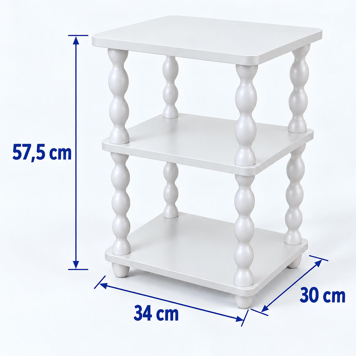 MĂSUȚĂ LATERALĂ Alb 3 rafturi - alb, compozit lemnos/lemn (30/34/57.5cm) - Relaxdays