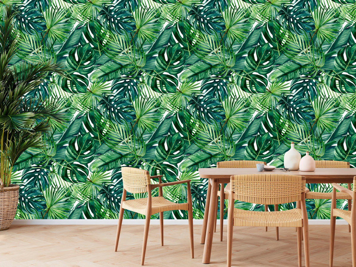 VLIESTAPETE Tropische Blätter im Boho-Stil – Grün – 50x1000 cm - Grün, Papier (50/1000cm) - Muralo