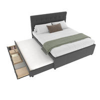 BETT mit Ausziehbett und 3 Schubladen 140x200 cm Leinen Grau - Grau, Holz (140/200cm) - Meubliv