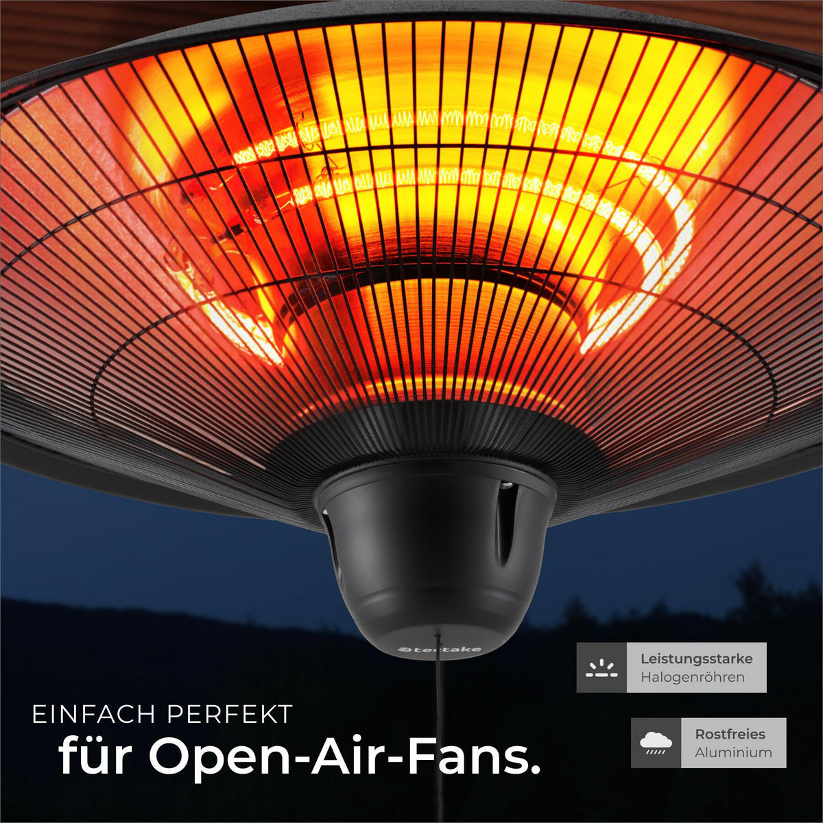 INFRAROTHEIZSTRAHLER Solaris Orbit, einfache Montage, 58 x 58 x 32 cm, schwarz - Schwarz, Metall (58/32/58cm) - tectake