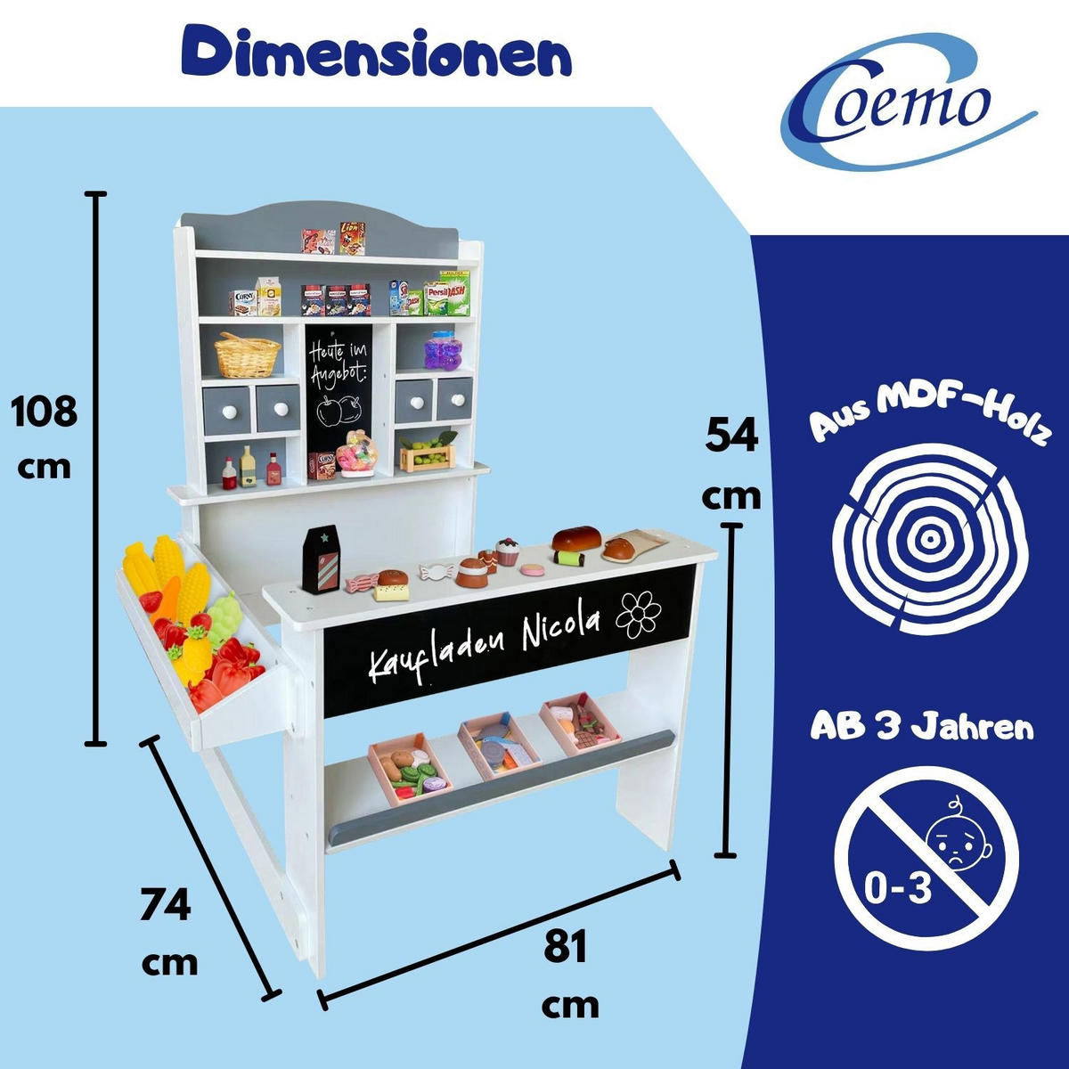 KAUFLADEN NICOLA Grau aus Holz mit Theke - Grau, Holzwerkstoff (74/108/81cm) - Coemo