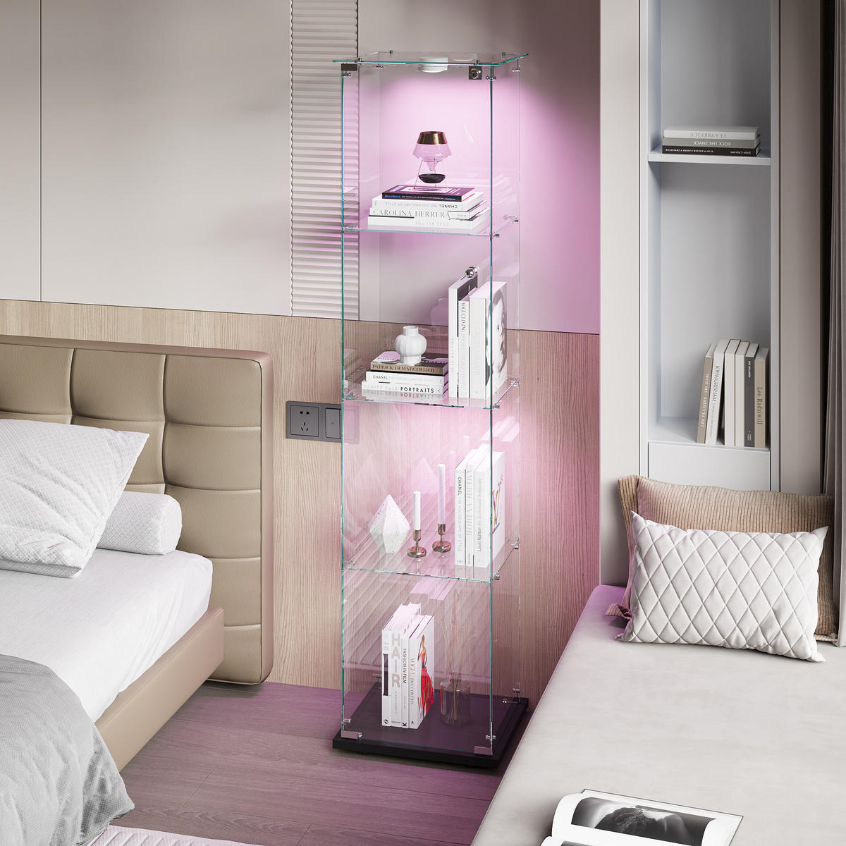 GLASVITRINE 163x40x35 cm Türen Schloss Regalböden LED schwarz - Schwarz, Holz (39.8/163/35cm) - LEBENLANG