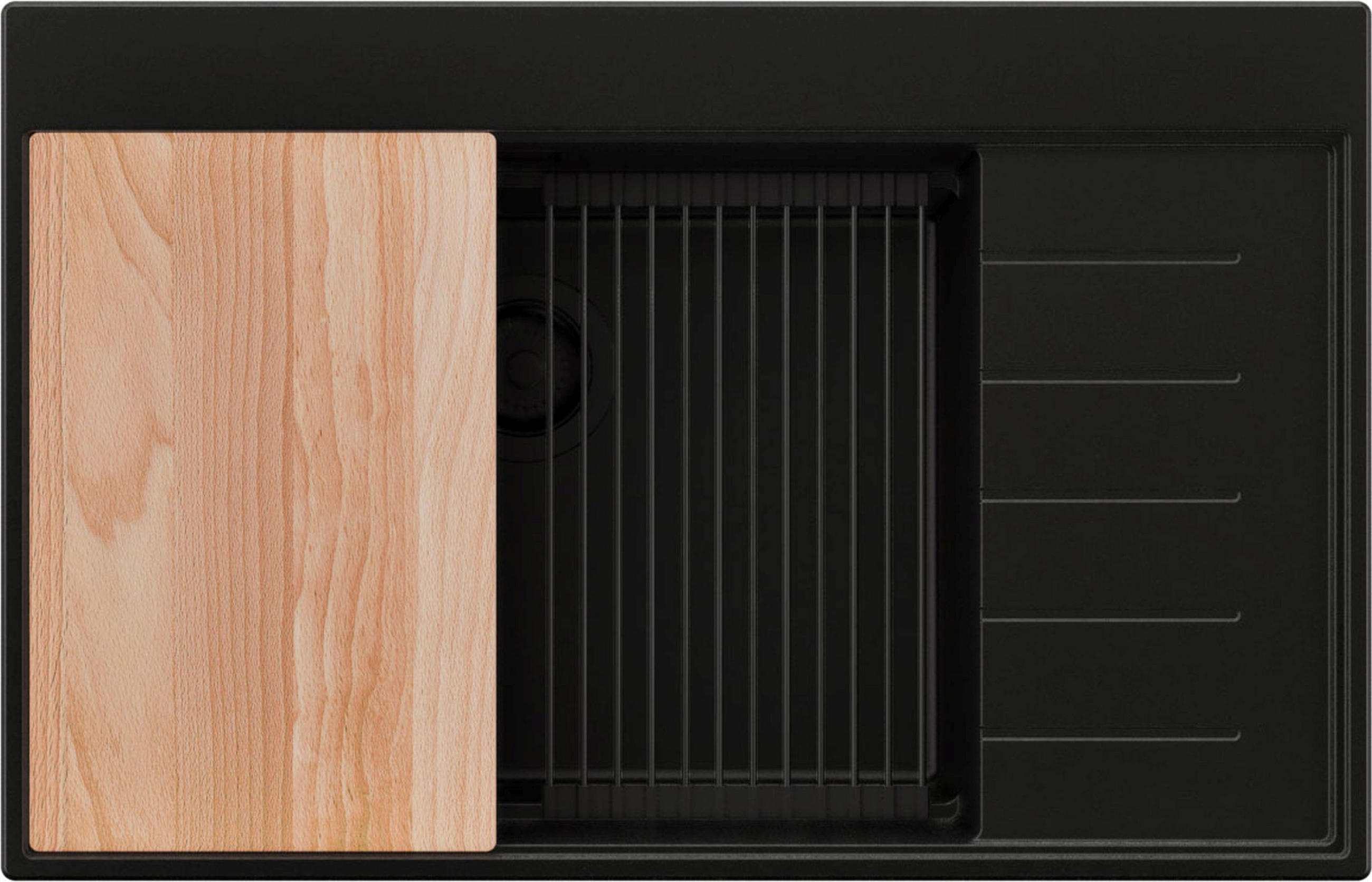 SPÜLBECKEN Sydney, 2-er set Alles Schwarz 78/50 cm 1 Becken + Ablauf-Set + Küchenzubehörset ab 60er Unterschrank - Beige/Schwarz, Kunststoff (78/20/50cm) - Primagran