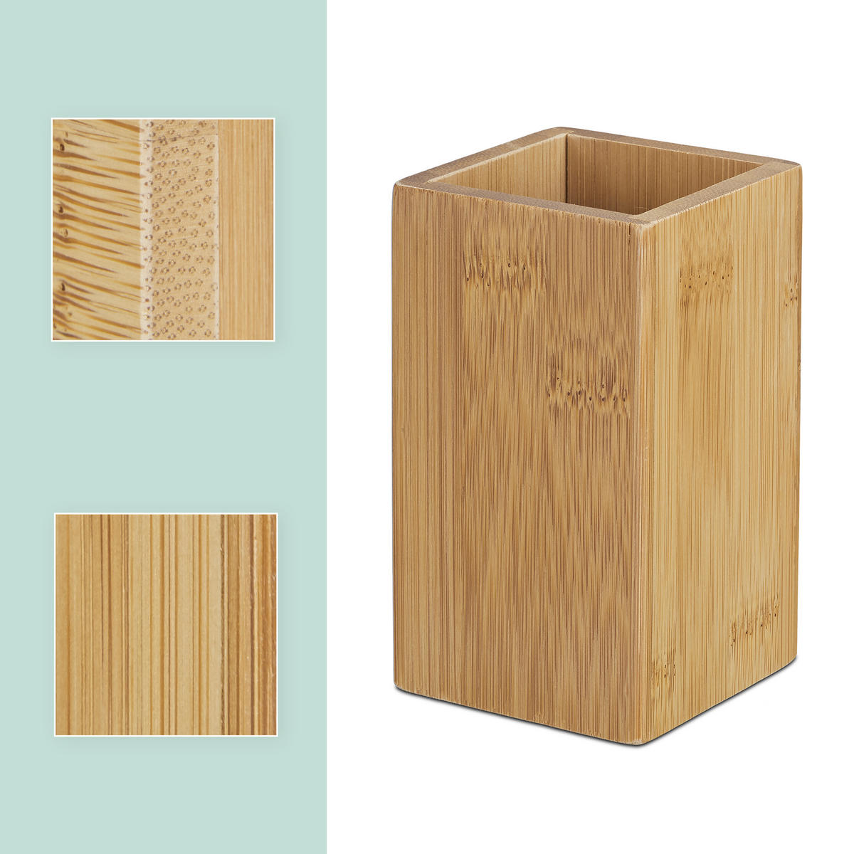 HRNČEK na zubné kefky - svetlohnedá, drevo (6.5/11/6.5cm) - Relaxdays