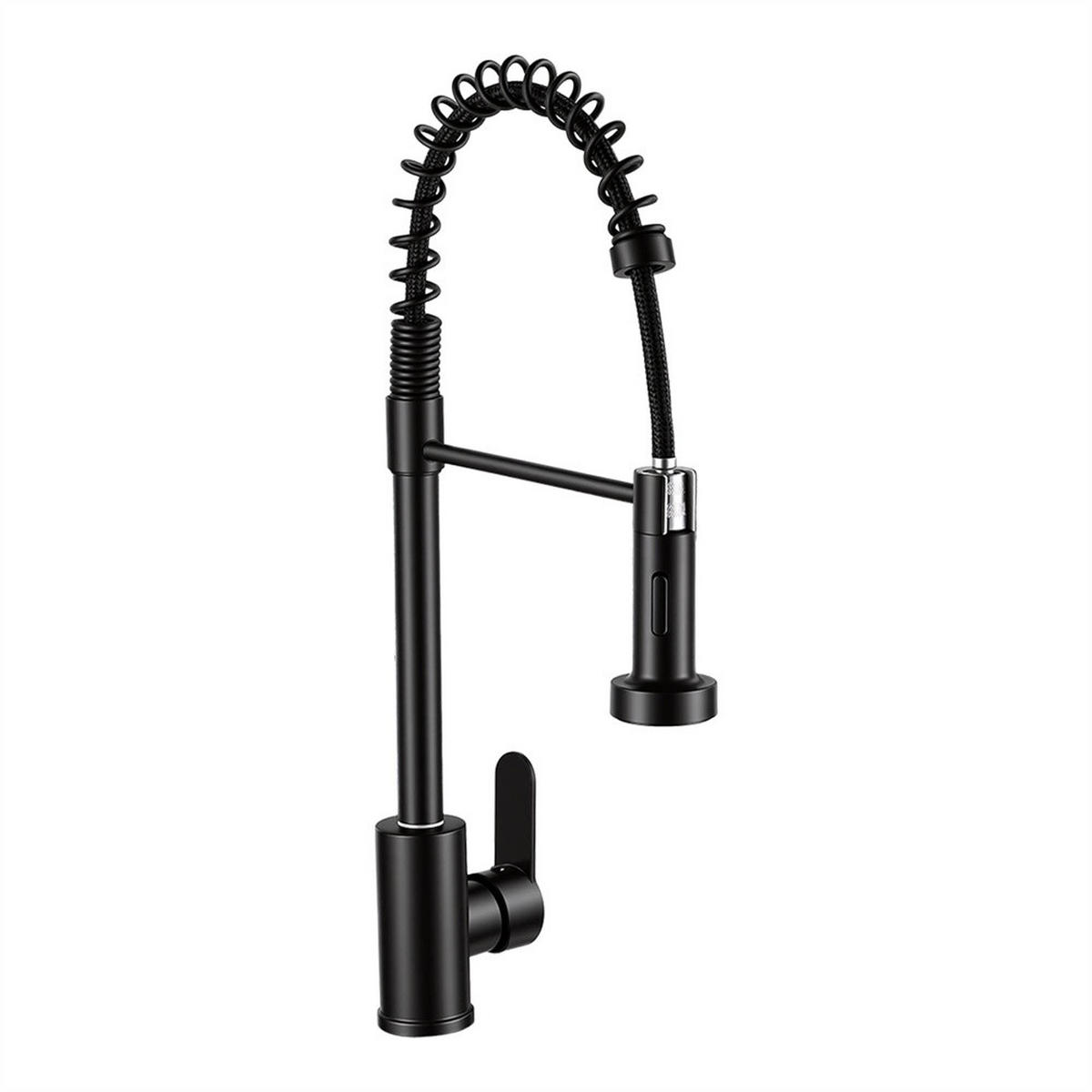 KÜCHENARMATUR Schwarz mit Herausziehbarer Geschirrbrause - Wasserhahn Küche mit 360° Drehbar Spülbecken Wasserhahn - Schwarz, Metall (17.5/46/4.5cm) - DELFA
