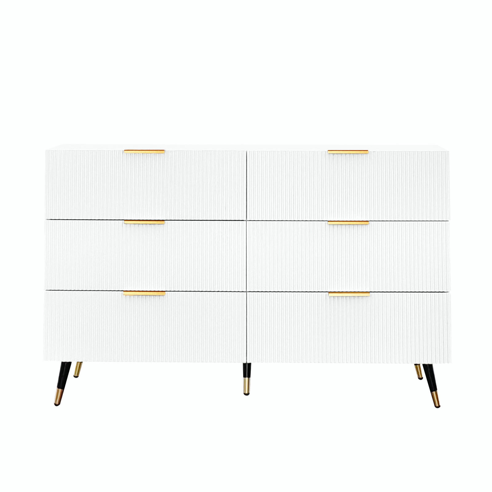 KOMMODE Weiß, 6 Schubladen, Goldgriffe, Goldfüße - Weiß, Holz (120/77/40cm)
