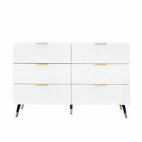KOMMODE Weiß, 6 Schubladen, Goldgriffe, moderner Stil - Weiß, Holz (120/77/40cm)