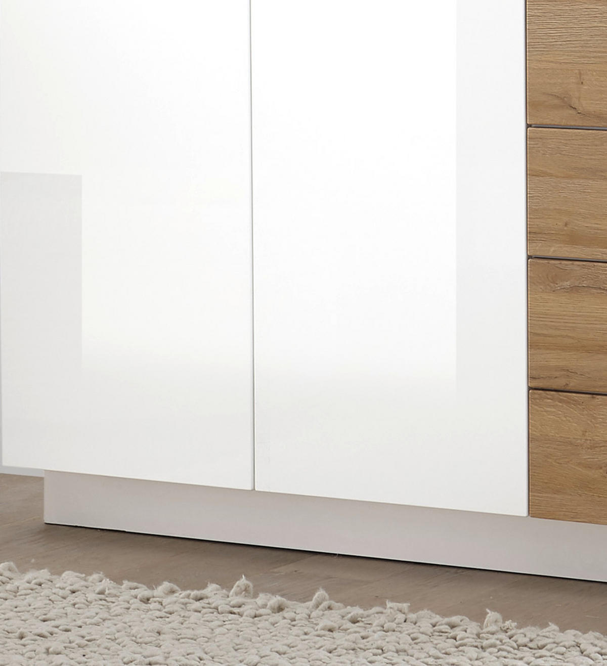 VITRINE weiß Hochglanz, Grandson Eiche, Vitrinenschrank hängend, stehend 45 x 166 cm - Weiß Hochglanz/Eichefarben, Holzwerkstoff (45/166/38cm) - Furn.Design