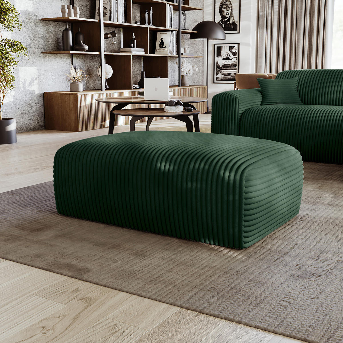 POLSTERHOCKER - Cord - Schwarz/Grün, Kunststoff/Textil (110/40/72cm) - home24