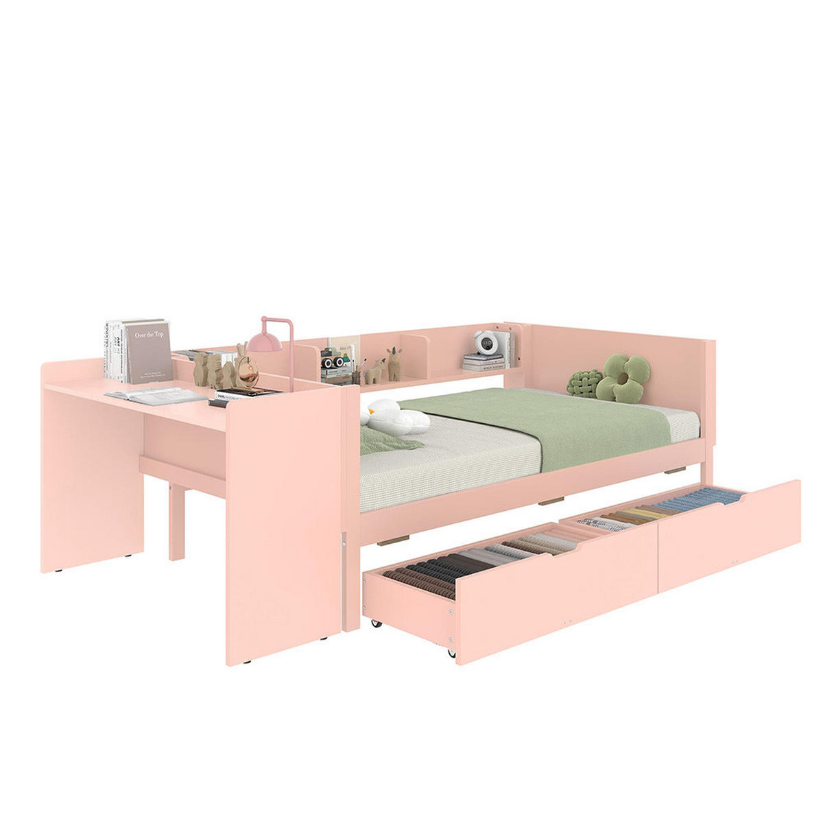 EINZELBETT 90x200cm mit Schreibtisch in Rosa - Pink, Holz (90/200cm) - KOMHTOM