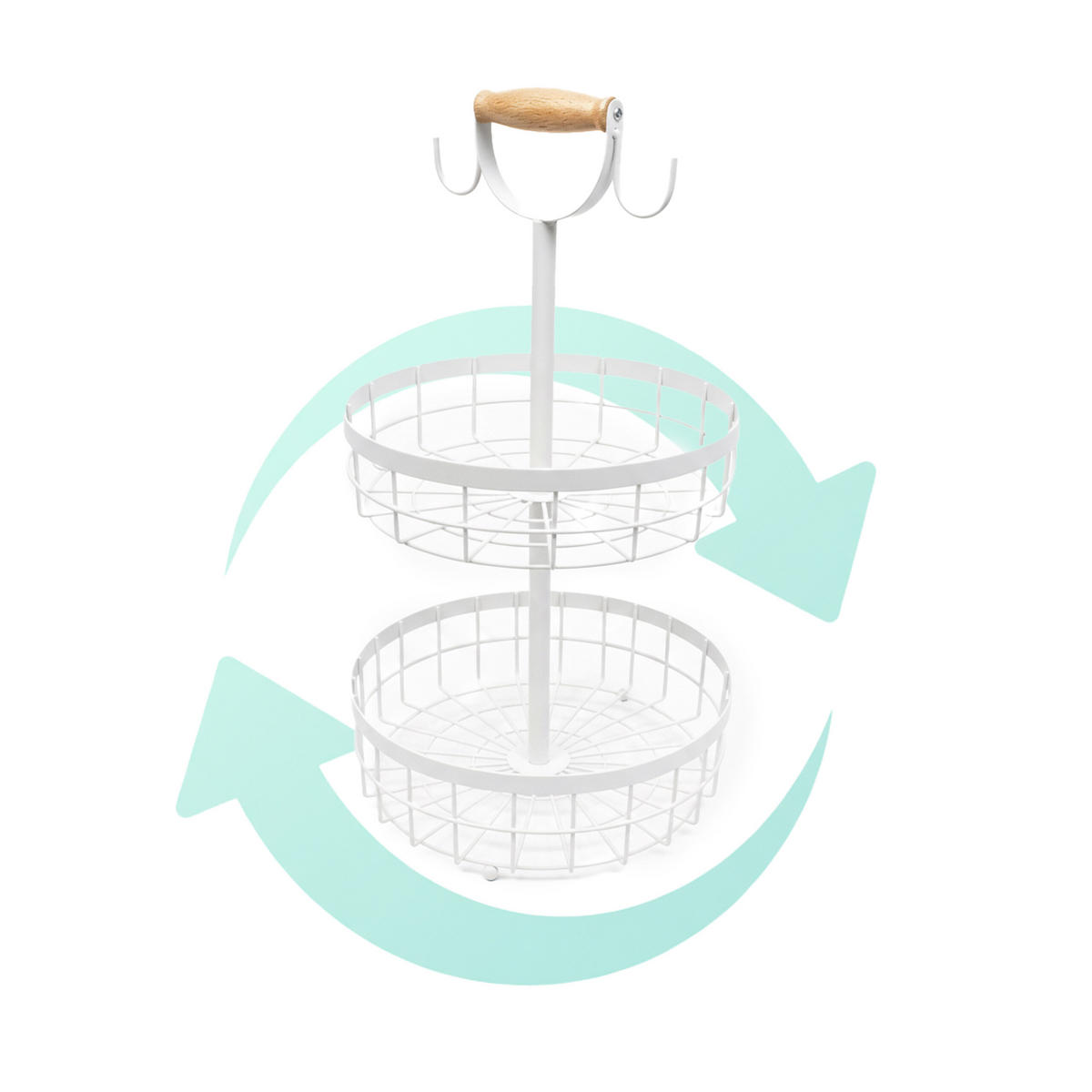 OBSTKORB-ETAGERE - Weiß, Holz/Metall (28/52cm) - Relaxdays