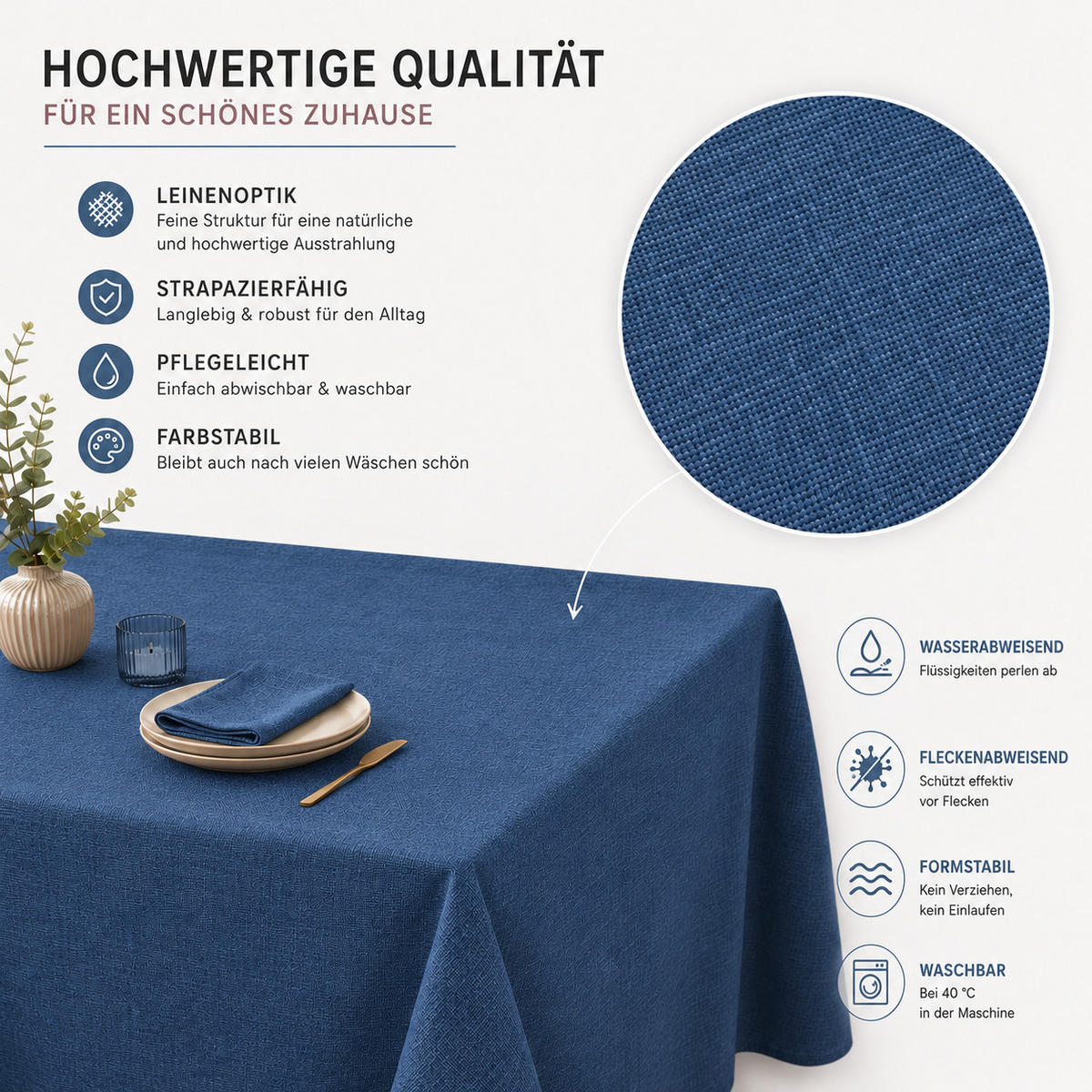 TISCHDECKE Leinenoptik 90/90 cm eckig blau - Blau, Kunststoff (90/90cm) - TiborTex