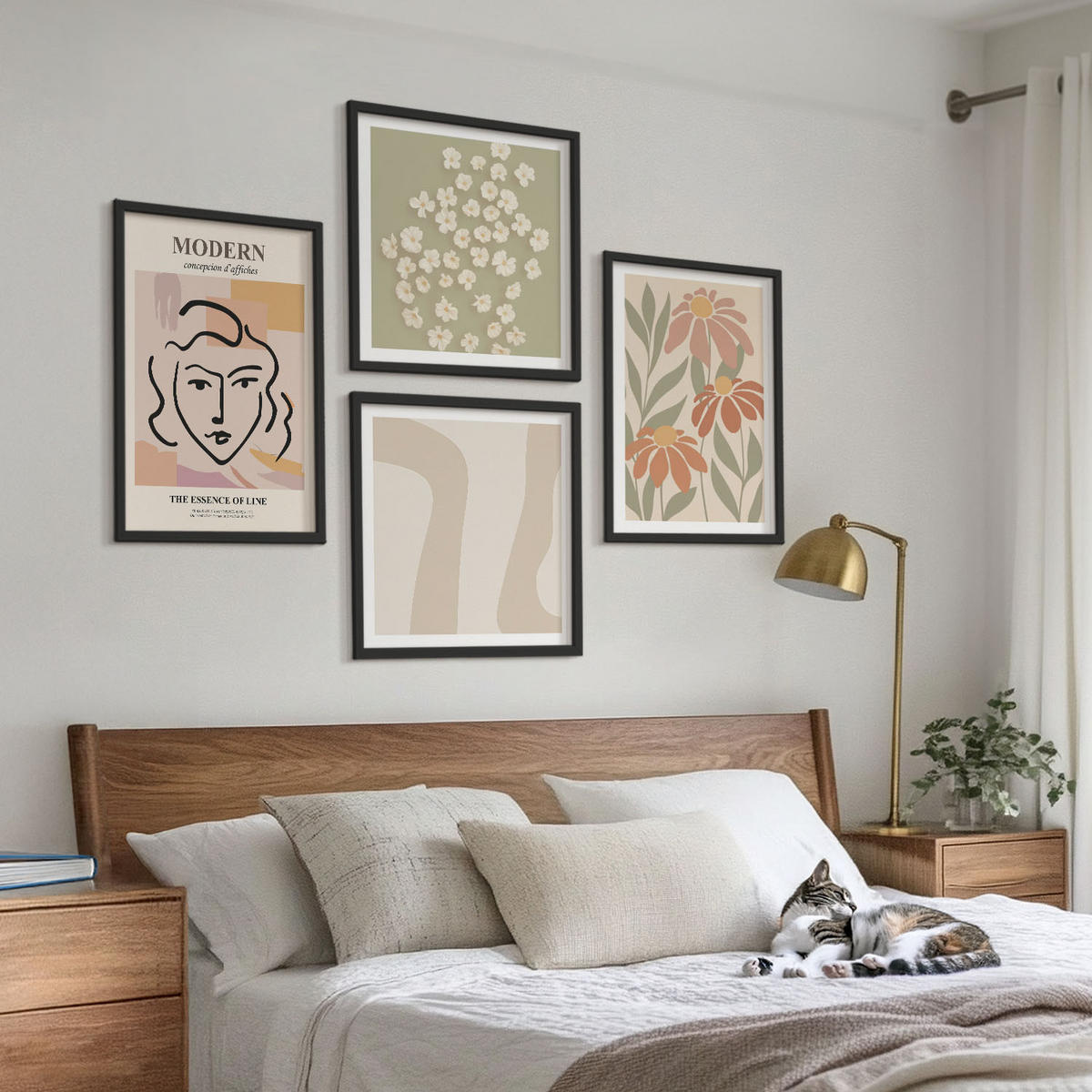 BILDER SET 4er Set - 50x50 cm & 40x60 cm Schwarzer Rahmen - Moderne abstrakte Frau - Schwarz, Kunststoff (50/50cm) - TULUP