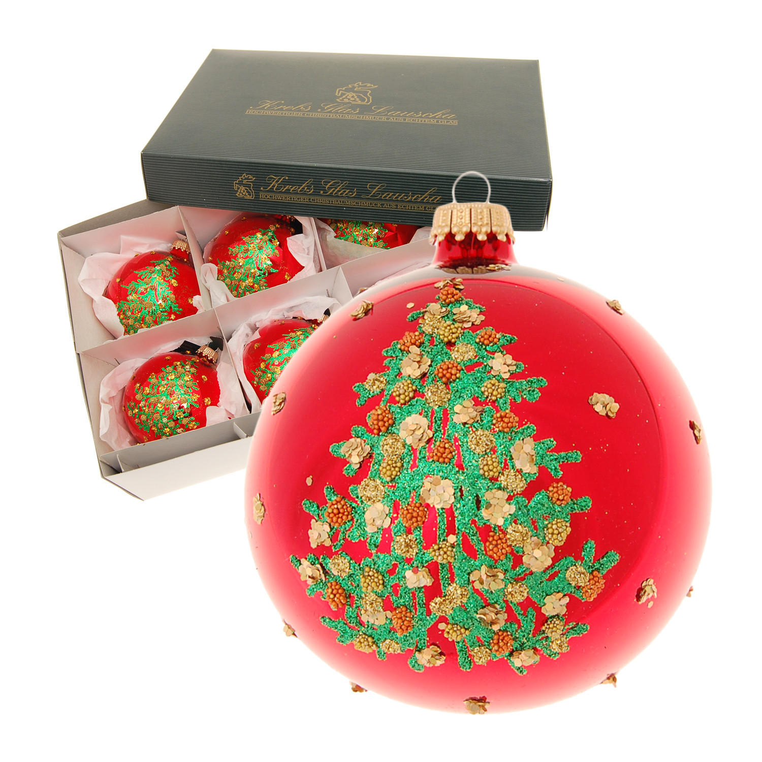 Krebs Glas Lauscha Christbaumkugeln Rot 8x8x8 cm