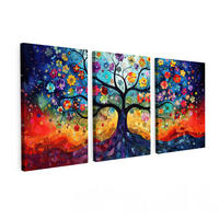 OBRAZ NA PLÁTNĚ 3dílná sada Barevné - Strom života - Květiny - Abstraktní 120x60 cm - modrá, textil (120/60cm) - MuchoWow