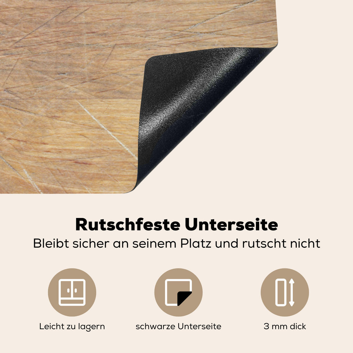 HERDABDECKPLATTE Holz - Löffel - Braun - Smiley 83x51 cm - Hellbraun, Kunststoff (83/0.2/51.5cm) - MuchoWow